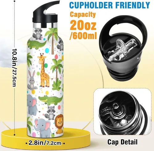 Miniatura 2 de Kids Water Bottle for School Leakproof Sports Water Bottle for Kids for Boys Girls 20oz, BPA-Free, Cute Cartoon Animals Lions