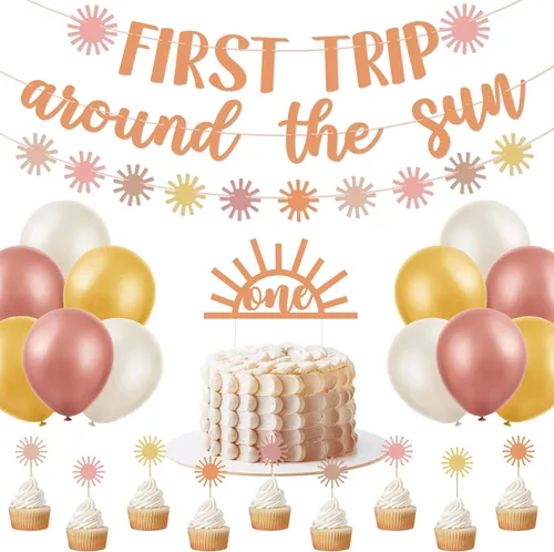 Decoraciones de cumpleaños de primer viaje alrededor del sol – Cartel bohemio de primer cumpleaños, suministros de fiesta de You Are My Sunshine,