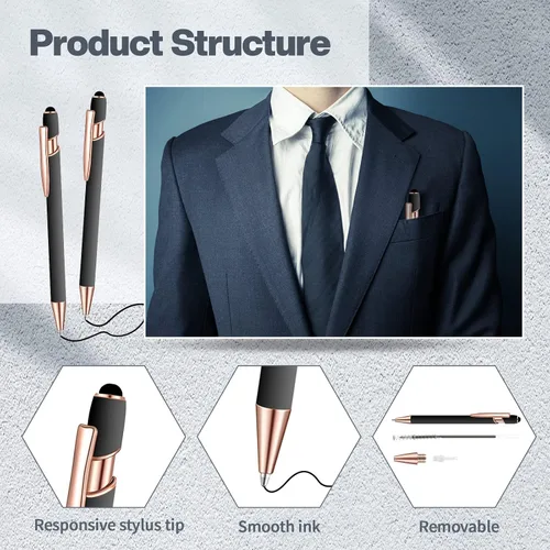Miniatura 3 de 8 Pieces Ballpoint Pen with Stylus Tip Black Ink 2 in 1 Stylus Metal 1.0 mm Medium Point Smooth Pen Rainbow Colorful Rubberized Ballpoint for Touch