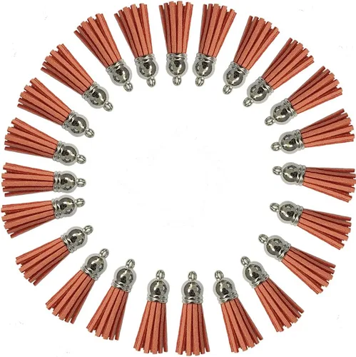 Miniatura 4 de Llavero con borlas de cuero con tapas blancas plateadas, dije de borla para hacer joyas, llavero, pulseras, anillos, manualidades, 30 unidades Negro