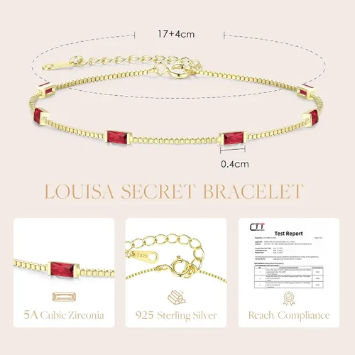 Miniatura 3 de LOUISA SECRET Birthstone Bracelets for Women Girl, 925 Sterling Silver Dainty Simple Women Charm Link Bracelet, Birthday Anniversary Christmas