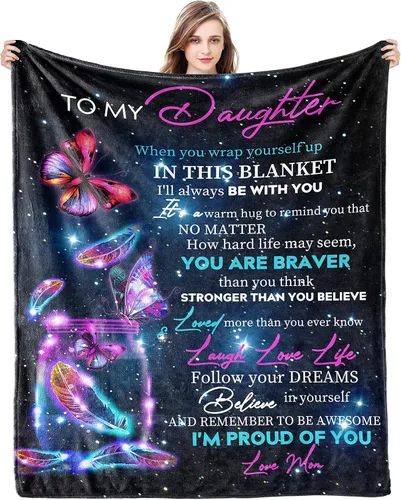 Miniatura 8 de Givetoyou Manta de regalo para mi hija de mamá como regalo de cumpleaños, letra de "Te quiero" para ella, franela ultrasuave de forro polar, manta