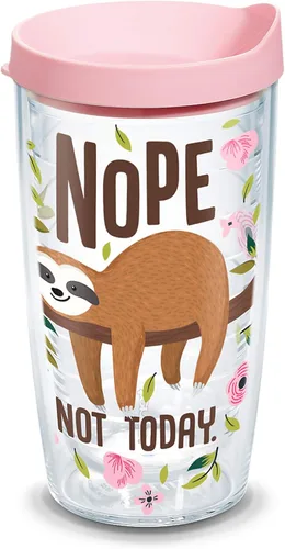 Taza de viaje Tervis Sloth Nope Not Today fabricada en Estados Unidos de doble pared aislada mantiene las bebidas frías y calientes, 16 onzas,