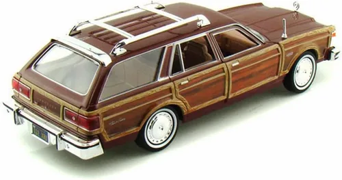 Miniatura 2 de 1979 Chrysler Lebaron Town & Country Wagon, rojo con revestimiento Woodie Motormax 73331-1/24 Escala Diecast Model Car