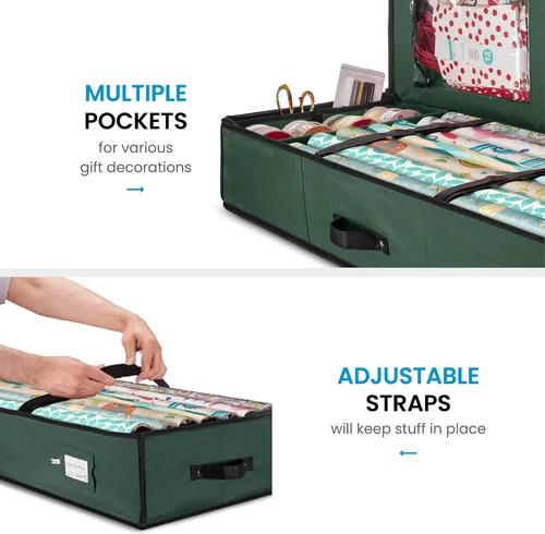 Miniatura 5 de ZOBER Organizador de papel de regalo, contenedores de almacenamiento de papel de regalo de 40 pulgadas con bolsillos interiores para lazos, Verde