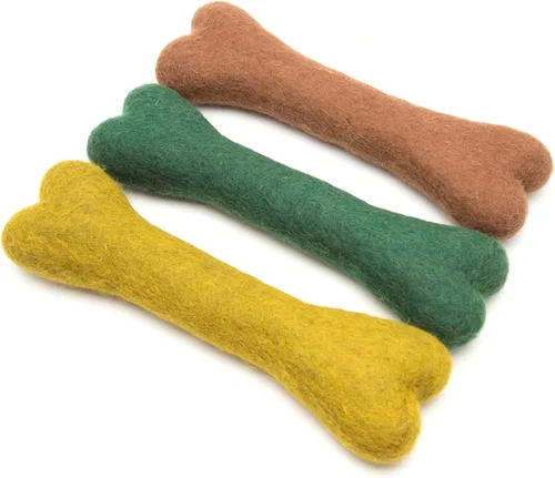 Miniatura 14 de Glaciart One Hueso masticable de lana de fieltro para perros (3 piezas) Juguete duradero para masticar perros, juguetes masticables para cachorros