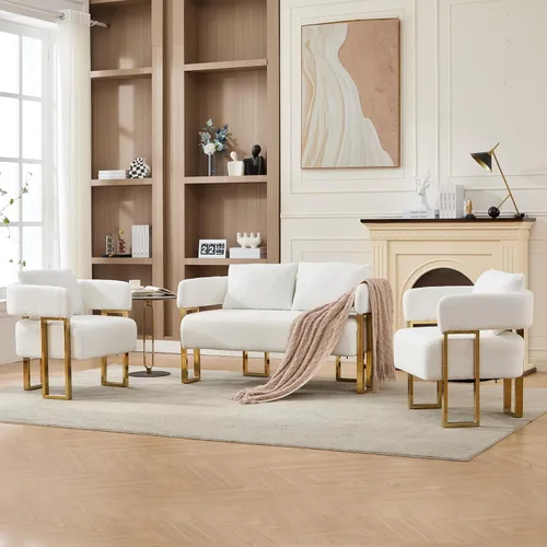 Miniatura 9 de YITAI Sofá Loveseat Moderno Sillas de Acento sin Ruedas, Sillas Laterales para Sala de Estar con Patas de Metal Dorado, Sillones de Lectura