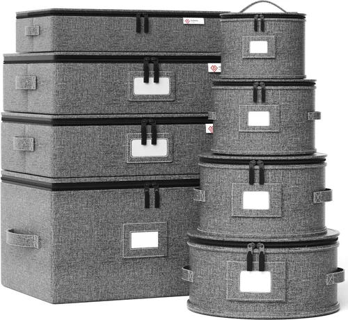 Miniatura 11 de Contenedores de almacenamiento de porcelana Caja de carcasa dura para trasladar platos, vasos y copas, vajilla, tazas, platillos Organizador