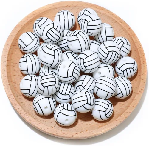 Miniatura 11 de 36 cuentas de silicona para fabricación de llaveros de 0.47 pulgadas y 0.59 pulgadas a granel de béisbol, baloncesto, fútbol, deporte, focal