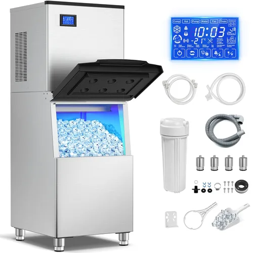 Miniatura 10 de Fabricadora de Hielo Comercial Máquina de Hielo de Gran Capacidad de Acero Inoxidable 500 Libras/24H Máquina de Hielo Industrial, Almacenamiento