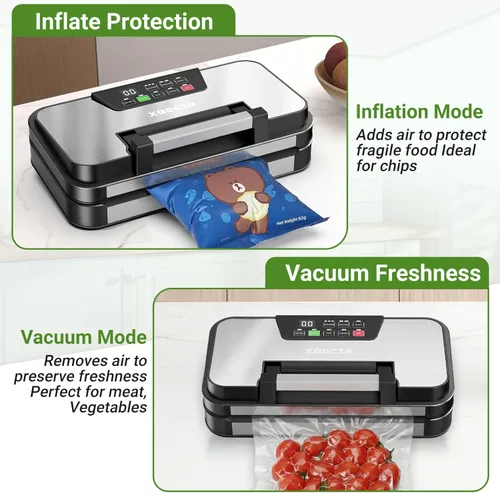 Miniatura 5 de Máquina selladora al vacío de 95 kPa, potente sistema de sellado de alimentos 10 en 1 de doble bomba con doble sellado térmico, cortador integrado