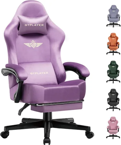 Miniatura 15 de GTPLAYER Silla de juegos grande y alta de tela con cojín de resorte de bolsillo, silla ergonómica de computadora de respaldo alto con reposapiés