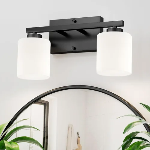 Honesorn Luces Modernas de Tocador - 2 Luces Negras para Baño con Pantalla Esmerilada, E26 Montadas en Pared, Antioxidante