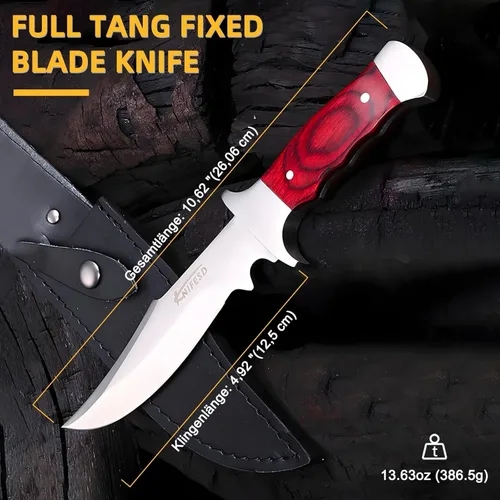 Miniatura 6 de Omesio UMF - Cuchillos de hoja fija con funda, cuchillo de caza grande de espiga completa, cuchillo de desollar, cuchillos de caza de ciervos, gran