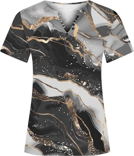 Miniatura 166 de Summer Shirts for Women 2025 Plus Size Short Sleeve Henley Tops Marble Floral Loose Tshirt Tee Casual Dressy Tunics