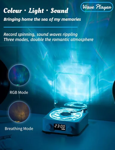 Miniatura 2 de The Waves - Altavoz Bluetooth, mini altavoces portátiles retro para ayudar a dormir, tocadiscos retro con ondas con luz ambiental, ruido blanco mar