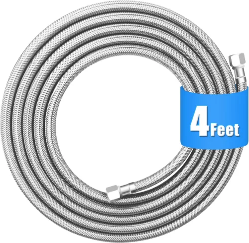 Miniatura 10 de Línea de agua para refrigerador - Manguera de agua para máquina de hielo trenzada de acero inoxidable premium de 2 pies, línea de agua