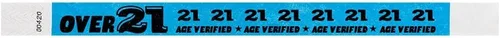 Miniatura 3 de 500 pulseras Tyvek azul neón WristCo Over 21 para eventos - ¾" x 10" - pulseras de papel impermeables, reciclables, cómodas, resistentes a Azul