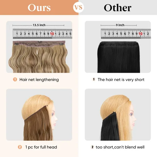Miniatura 7 de Extensiones de cabello de alambre transparente invisible con 3 clips seguros, diadema ajustable, tamaño ondulado, rizado, largo, sintético
