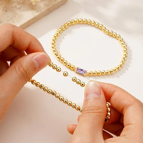 Miniatura 4 de Yoosteel Pulsera delicada con piedra natal para mujer, pulseras elásticas chapadas en oro de 14 quilates, joyería de cumpleaños de amistad de moda