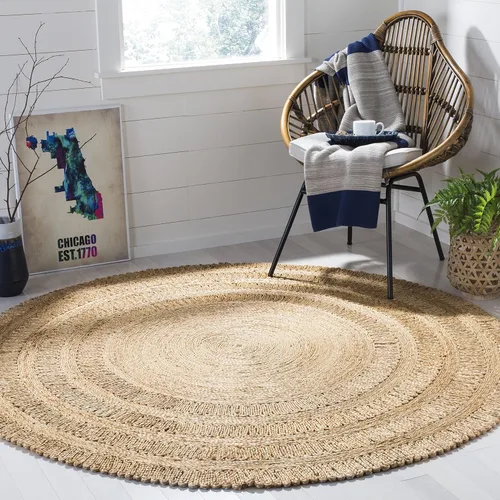 SAFAVIEH NF356A - Alfombra redonda de fibra natural de 3 pies, hecha a mano, estilo bohemio, con encanto de yute