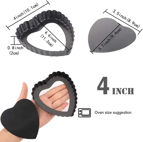 Miniatura 2 de Mini bandeja para tartas, 6 moldes para quiche en forma de corazón de 4 pulgadas, con un molde inferior extraíble, utilizado para postres, hornear