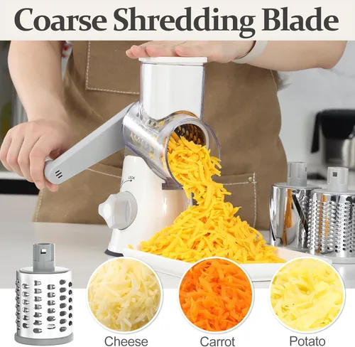 Miniatura 4 de Cambom Rallador de queso giratorio 5 en 1, triturador de queso de manivela para queso fresco, verduras, nueces, base de succión antideslizante