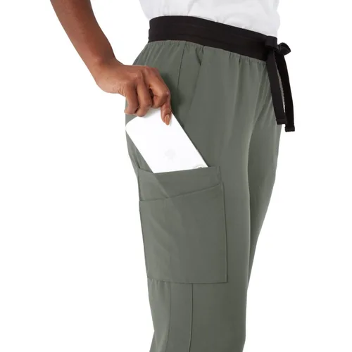 Miniatura 40 de ave. Varick - Pantalón médico de tiro medio para mujer, pierna recta, seis bolsillos, color azul caribeño, talla S
