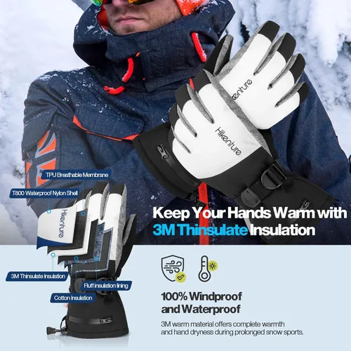 Miniatura 4 de Hikenture Guantes de esquí para hombres y mujeres-3M Thinsulate guantes de nieve impermeables aislados, guantes de snowboard de invierno, guantes