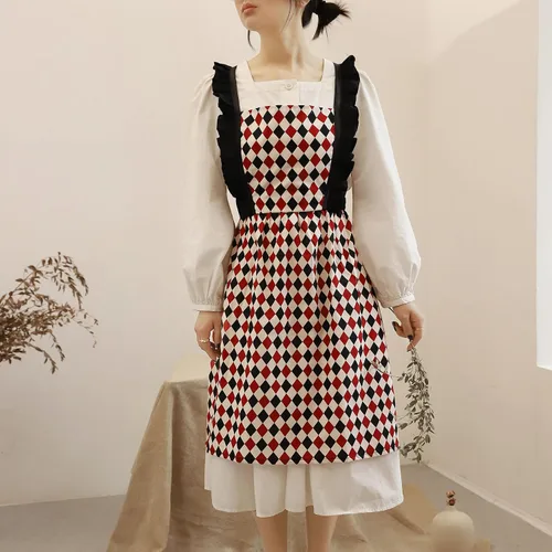 Miniatura 5 de Violet Mist Delantal de lino de algodón para mujer, delantal con espalda cruzada con bolsillos, parte trasera en X gris, delantales estilo vintage