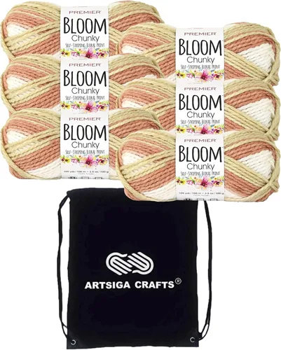 Miniatura 23 de Premier Yarns Bloom Chunky Gerbera 1114-21 - Hilo acrílico grueso y voluminoso #5 (3 madejas, el mismo lote de tinte) para ganchillo y tejer
