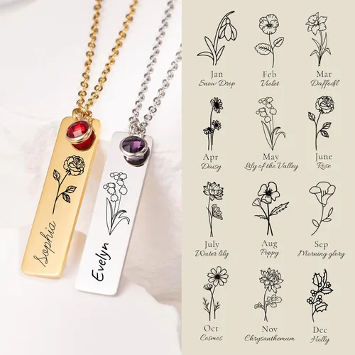 Miniatura 3 de Custom Name Necklace with Birthstones Birthday Gift for Woman Personalized Birth flower Necklaces Best Gifts for Women Friends Christmas Gifts for