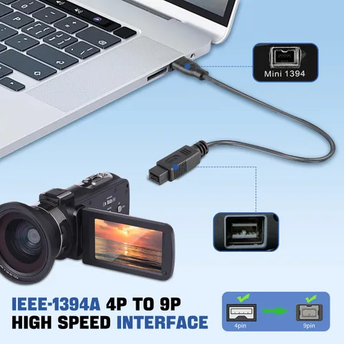 Miniatura 4 de FireWire - Cable de 800 a 400 de 9 pines a 4 pines de 6 pies, DV a Firewire Cables IEEE 1394 Firewire 800 de 9 pines/6 pines para Mac Pro, MacBook