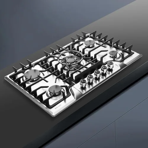 Miniatura 5 de Placa de cocina de gas de 30 pulgadas, 5 quemadores incorporados de acero inoxidable, placa de gas LPG/NG convertible, placa de gas de doble