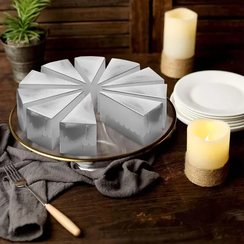 Miniatura 2 de Efavormart - Paquete de 10 cajas de postre de papel triangular de papel de aluminio plateado de 5 x 3 pulgadas, caja de una sola porción con parte