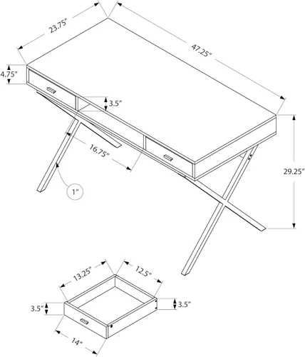 Miniatura 3 de Monarch Specialties Mesa para laptop con cajones y estante abierto, escritorio de escritura, patas resistentes de metal, 48 pulgadas de largo