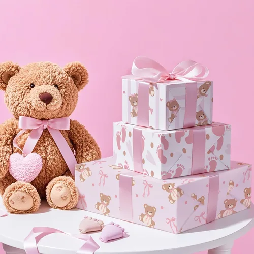Miniatura 4 de WRAPAHOLIC - Papel de regalo para baby shower con diseño de oso - Rollo mini - 3 rollos - 17 pulgadas x 120 pulgadas - Papel de regalo con lazo