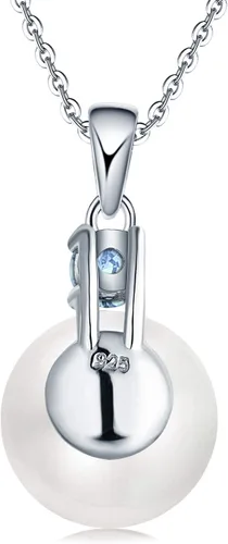 Miniatura 4 de JO WISDOM Collar con colgante de perlas cultivadas de agua dulce de plata de ley 925 para mujeres y niñas