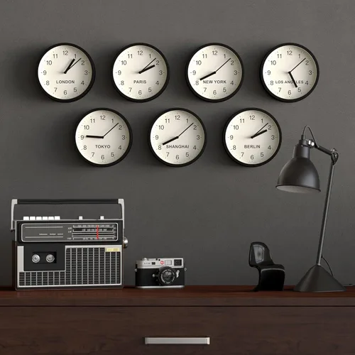 Miniatura 6 de JONES CLOCKS® London Time Zone Reloj de pared Reloj redondo pequeño y moderno 8 pulgadas Negro Números fáciles de leer Ideal para cocinas