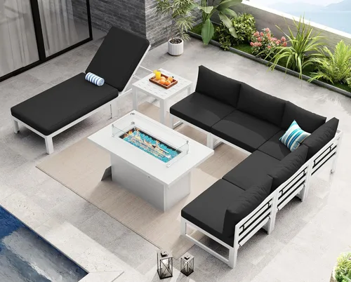 Miniatura 91 de NICESOUL - Juego de 10 muebles de patio extra grandes de aluminio moderno, sofá para exteriores con asiento de 29" de profundidad y ancho, 500 lbs