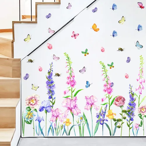 Miniatura 4 de KOKOLAP Adhesivo para ventana de flores de jardín, calcomanías de flores de iris para ventana, calcomanías de vinilo para pared de hojas verdes