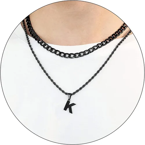 Miniatura 45 de SENRAN Collar con inicial en capas de la A a la Z para hombre, cadena de cuerda torcida de acero inoxidable de 18 a 20 pulgadas, dije de letra