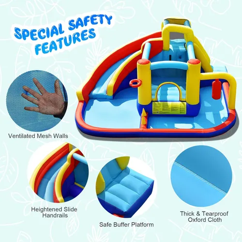 Miniatura 7 de HONEY JOY Tobogán acuático inflable, parque acuático inflable gigante 7 en 1 para niños pequeños con piscina de salpicaduras, casa de rebote de agua