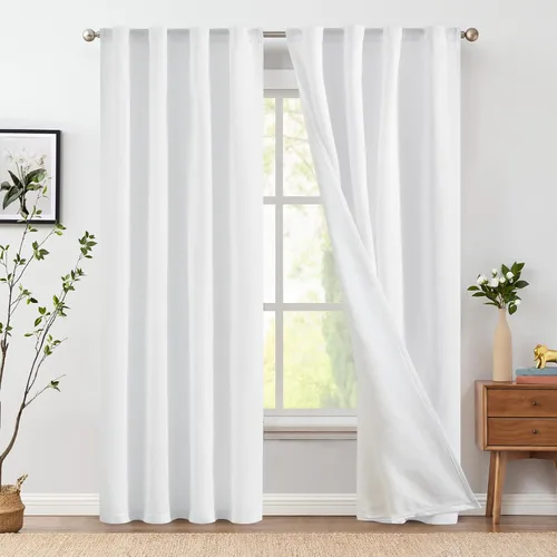 Miniatura 43 de JINCHAN Cortinas de lino de 108 pulgadas de largo, juego de 2 paneles, cortinas de ventana para sala de estar y dormitorio, cortinas