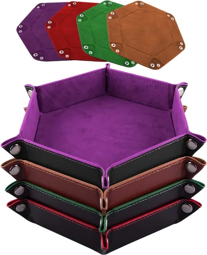 Miniatura 13 de SIQUK 4 bandejas de dados hexagonales para dados plegables, de piel sintética, para juegos de dados como RPG, DND y otros juegos de mesa