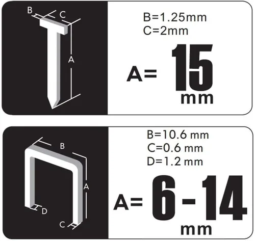 Miniatura 2 de KeLDE Paquete de 5000 grapas T50 resistentes y clavos Brad, incluye clavos de 1/4, 5/16, 3/8, 1/2, 9/16 pulgadas (6, 8, 10, 12, 0.551 in) y 5/8