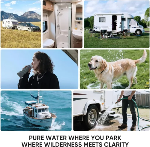 Miniatura 8 de PUREPLUS Sistema de filtro de agua de doble etapa RV con sedimentos ranurados y cartuchos KDF/carbono, accesorios de acero inoxidable de 3/4