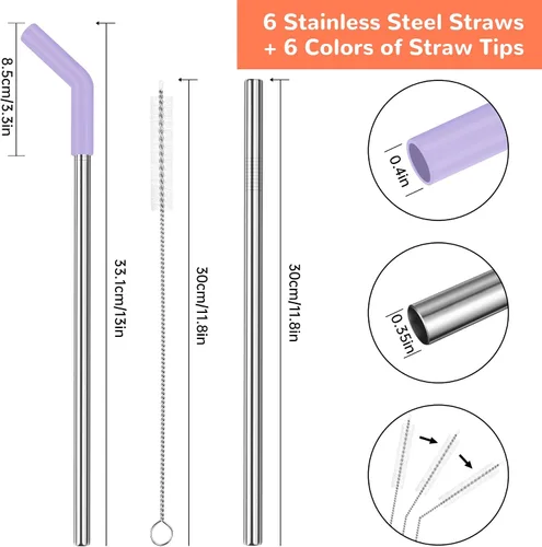 Miniatura 4 de Tomorotec Pajitas de 40 onzas, popote de acero inoxidable de 13 pulgadas con punta extensora de silicona para vaso Stanley Adventure Quencher