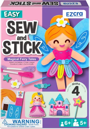 Miniatura 8 de EZCRA Kit de costura Bear & Animal para niños de 4 a 8 años, proyectos de manualidades de fieltro sin ensuciar, 4 artes y manualidades fáciles