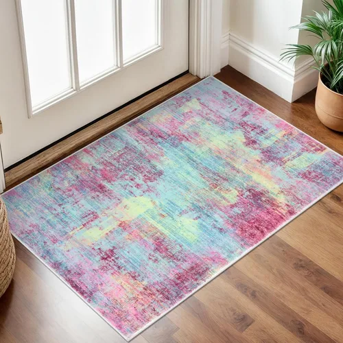 Miniatura 112 de IOHOUZE Alfombra pequeña abstracta de 2 x 3 pies, alfombra de entrada lavable para entrada interior, alfombras con respaldo de goma, alfombra gris